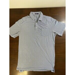 Johnnie-O Shirt Adult M White Blue Short Sleeve Casual Polo Golf Pocket Mens